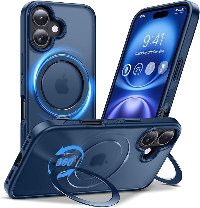 Anqrp 360° All-in-ONE Stand Case for iPhone 16 Case with Rotatable Magnetic Kickstand Ring Holder, Compatible with MagSafe, MIL-Grade Shockproof iPhone 16 Phone Case Cover 6.1 inch, Blue