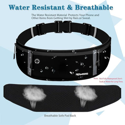 Running Belt Women Men, Fanny Pack Waist Bag, Phone Holder for Running Workout Plus Size Waterproof Adjustable Belt Bag for iPhone 16 15 14 13 12 Pro Max Samsung 2 Pack (Pure Black+Black Green)