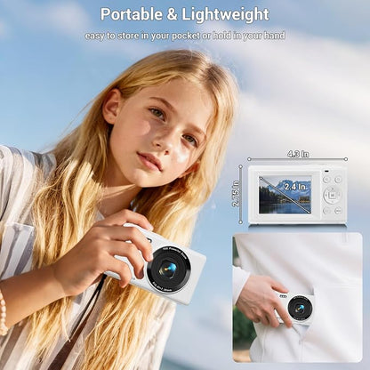 Digital Camera, 4K 44MP Autofocus Point and Shoot Camera with 16X Zoom 2.4" LCD Portable Compact Camera for Kids Teens Boys Girls Adults