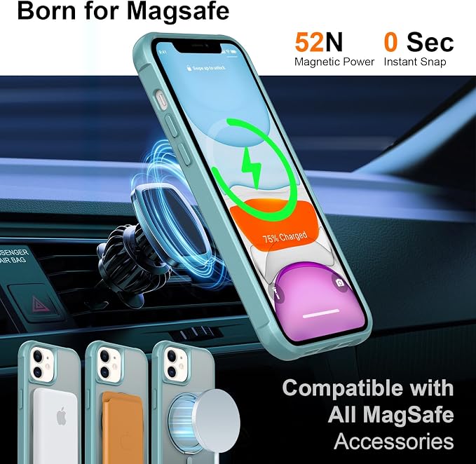 360° Magnetic Swivel Ring for iPhone 11 case, Built-in Metal Stand and Ring Holder, Magsafe Compatible, Military Grade Protection, Shock and Vibration Resistant-Lake Blue