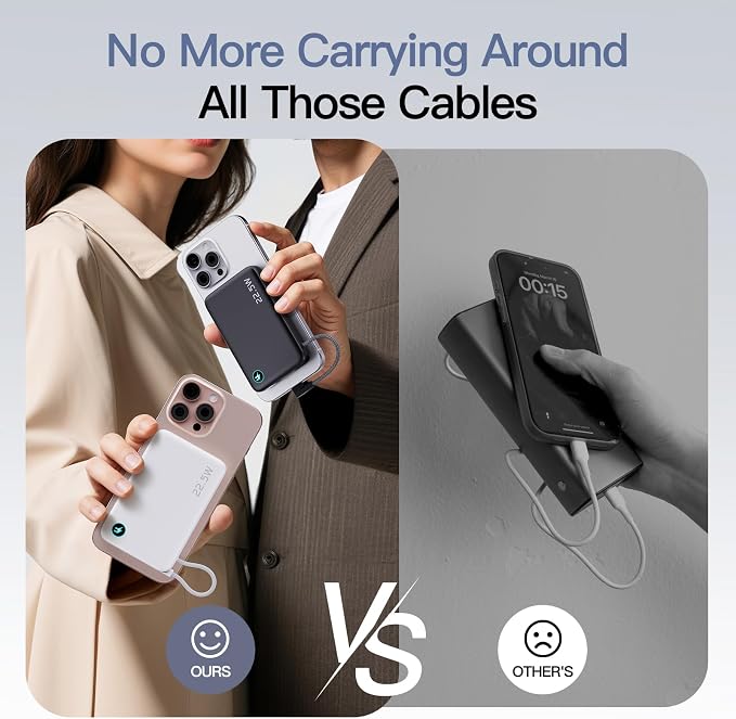 2026 Updated M3 Ultra Slim 0.4'' Wireless Power Bank, 10000mAh Magnetic Portable Charger with Built in Cable and Strap, LED Battery Pack Travel Essentials for iPhone 17/16/15/14/13/12/Pro Max Andriod