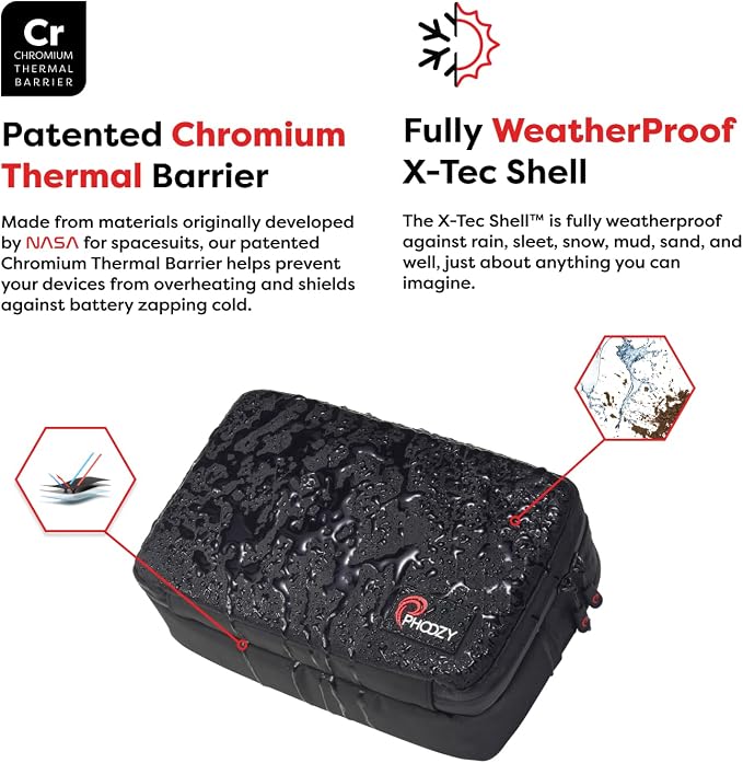 PHOOZY Tech Pouch and Cable Organizer Bag for Travel - NASA Inspired Thermal Protection with Dual Compartment Design - Weatherproof Electronics Organizer (BLACK)