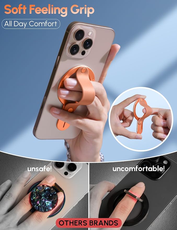 for MagSafe Phone Grip for iPhone - Magnetic Phone Ring Holder Detachable for iPhone 17 Pro Max - Comfortable Finger Phone Loop Grip for Apple 16/15/14/13/12,Cosmic Orange