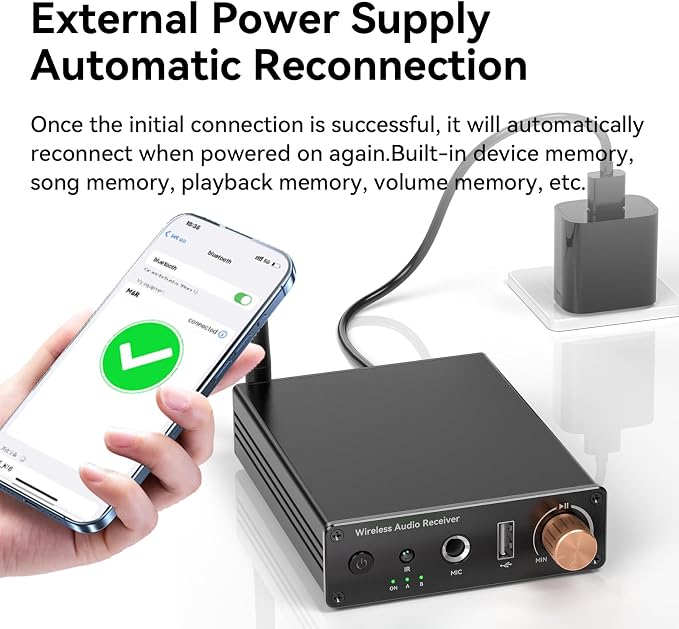Bluetooth 6.0 Receiver, Bluetooth Audio Adapter with 3.5mm AUX RCA Cable, Wireless Audio Receive Old Stereo/Home Speakers/Wired Headphones/Home Audio Music Streaming Stereo System