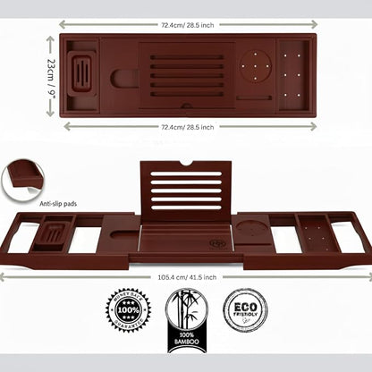 Bamboo Bathtub Caddy Tray Expandable & Foldable Bath Shelfwith Book, Tablet & Wine Holder Adjustable Wooden Bath Tray for Relaxing Spa atHome – Fits Most Tub Sizes.