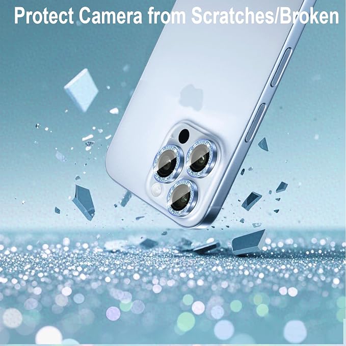 Compatible for iPhone Air Camera Lens Protector Bling, Cute Sparkle Glitter Camera Cover for Women, Individual Ring, Anti-Scratch 2 Pack Protectors for 17 Air (1 Rugular Use + 1 Extra), Light Blue