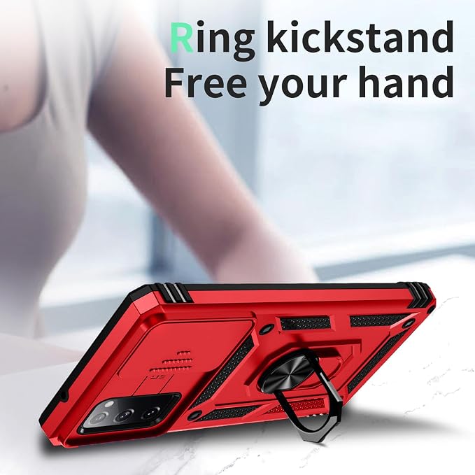 Weycolor for Samsung Galaxy S20 FE 5G Case with Camera Lens Cover, HD Screen Protector, 10 FT Military Grade Drop Protection, Magnetic Ring Holder Kickstand Protective Phone Case, Red