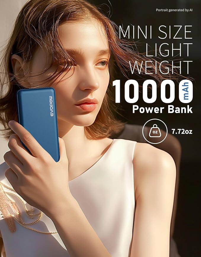 2Pack Portable Charger, 10000mAh Power Bank, Battery Pack, External Battery | Slimmer, Fast Charging, USB C in&Out, for iPhone Tablet Samsung Pixel Headphones etc (Blue&Beige)