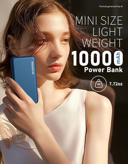 2Pack Portable Charger, 10000mAh Power Bank, Battery Pack, External Battery | Slimmer, Fast Charging, USB C in&Out, for iPhone Tablet Samsung Pixel Headphones etc (Blue&Beige)