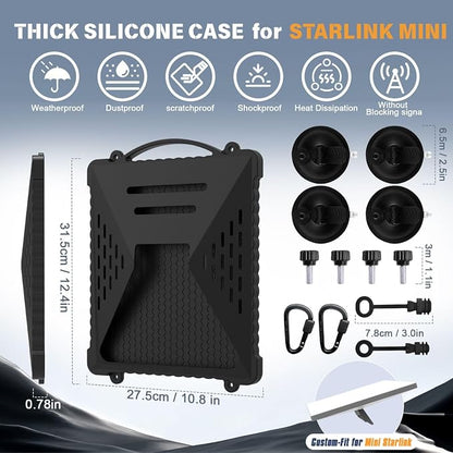 ACOVE Suction Car Cup Mount for Starlink-Mini,2-in-1 Satellite Dish Mounts Protective Silicone Case & Strong Suction Cup Stable Satellite Signal with Hook & Handle for Car Window/RVs/Road Trips,Black