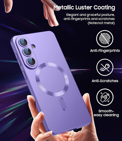 Magnetic for Samsung Galaxy S26 Plus Case [Compatible with MagSafe][Built-in Camera Lens Protector] Slim Soft Silicone Bumper Shockproof Metallic Luster Phone Case, Purple