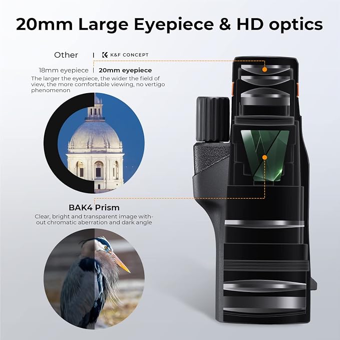 K&F Concept® IP68 10 Meters Waterproof 12X50 Monocular Telescope with Cleaning Cloth, Scope BAK-4 Prism FMC for Stargazing, Birdwatching, Hunting, Camping, Traveling, HD Monocular for Adults