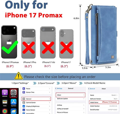 Wallet Case for iPhone 17 Pro Max with Card Holder/Crossbody Wallet/Strap,[RFID Blocking][Magnetic] PU Leather Phone Case for iPhone 17 Pro Max,6.9 in,Dream Sky Blue