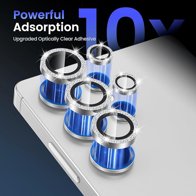 Tensea (3+2PCS Compatible with Samsung Galaxy S25 Ultra Camera Lens Protector, 9H Tempered Glass Camera Cover Screen Protector Metal Individual Ring [Installation Tray][Case Friendly]