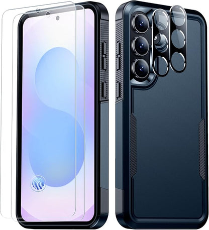 SPIDERCASE Designed for Samsung Galaxy S25 FE Case,[10 FT Military Grade Drop Protection],2 Pack [Tempered Glass Screen Protector+Camera Lens Protector] Heavy Duty Shockproof Case,Deep Blue