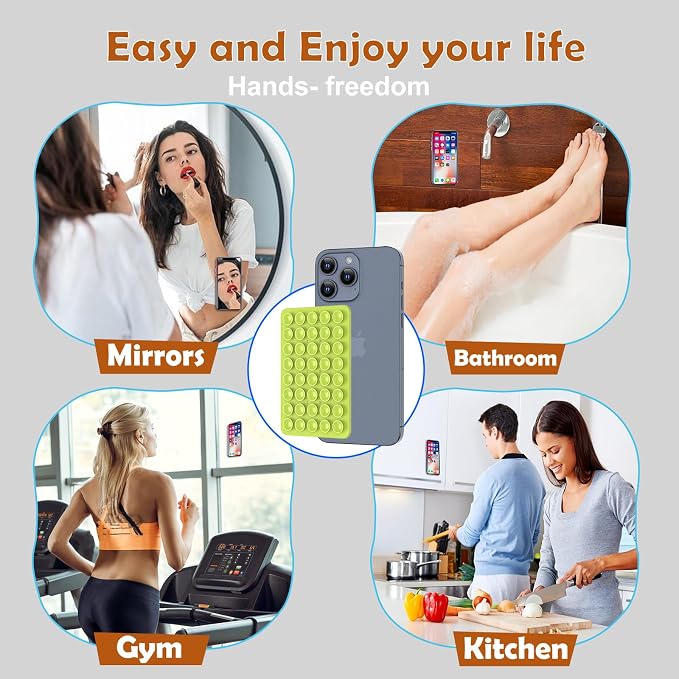 Double Sided Silicone Suction Phone Holder Mount, Silicon Accessory for iPhone and Android, Hands-Free Mirror Shower Phone Holder, TikTok Videos and Selfies (Combo H)