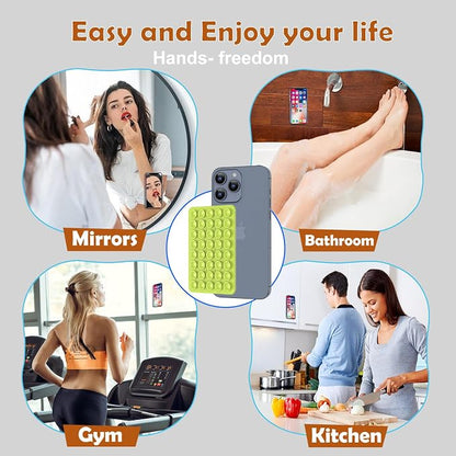 Double Sided Silicone Suction Phone Holder Mount, Silicon Accessory for iPhone and Android, Hands-Free Mirror Shower Phone Holder, TikTok Videos and Selfies (Combo H)