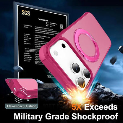 360° Magnetic Swivel Ring for iPhone 17 pro max case, Built-in Metal Stand and Ring Holder, Magsafe Compatible, Military Grade Protection, Shockproof - Rose Pink