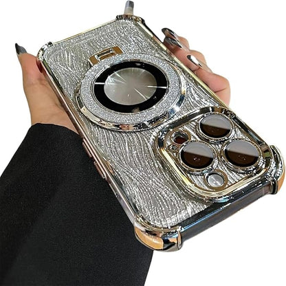 for iPhone Four Corners Airbag Drop Protection Magnetic Stand Case, Water Ripple Phone Case, for iPhone 16/15/14/13/12/11Pro Max (Silver,for iPhone 11Pro)