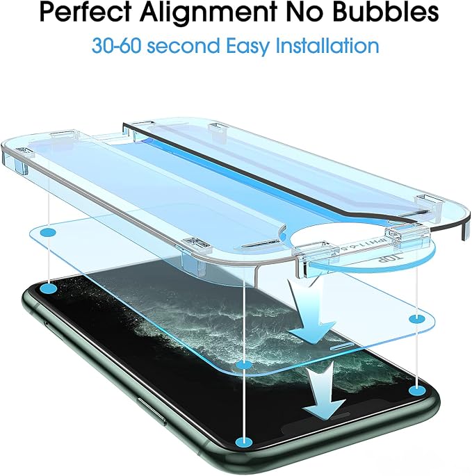 amFilm 2 Pack OneTouch Glass Screen Protector for iPhone 11 Pro Max (6.5") with Easy Installation Kit