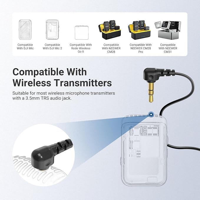NEEWER ø9.7mm Lavalier Microphone (2 Pack), 3.5mm TRS Clip On Lapel Wired Omnidirectional Condenser Lav Mic with 1.5m Cable & Windscreen for Video Recording, Vlogging, Filming, LM10