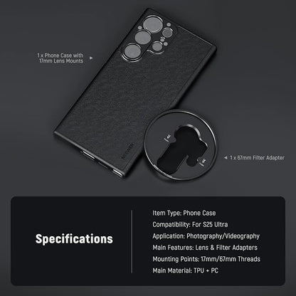 NEEWER S25 Ultra Case, Protective Faux Leather Phone Case with 17mm Lens Mounts & 67mm Filter Adapter for Video Recording, Compatible with Samsung Galaxy S25 Ultra MagSafe Charging, PA092