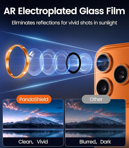 PandaShield 2-Pack Anti-Reflection Camera Lens Protector for iPhone 17/16/15 Pro & Pro Max, Easy Installation, Anti-Scratch,9H Hardness,98% Ultra Clarity,Maintains Original Lens Design – Cosmic Orange