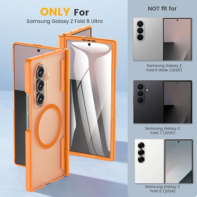 Caka Magnetic for Samsung Galaxy Z Fold 8 Ultra Case with Hinge Protection | Compatible with MagSafe, Built-in Outer Screen Protector, Hinge Guard, Translucent Matte Back, 360° Hybrid Drop Defense