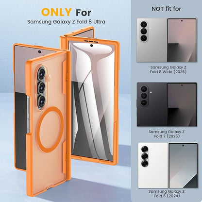 Caka Magnetic for Samsung Galaxy Z Fold 8 Ultra Case with Hinge Protection | Compatible with MagSafe, Built-in Outer Screen Protector, Hinge Guard, Translucent Matte Back, 360° Hybrid Drop Defense