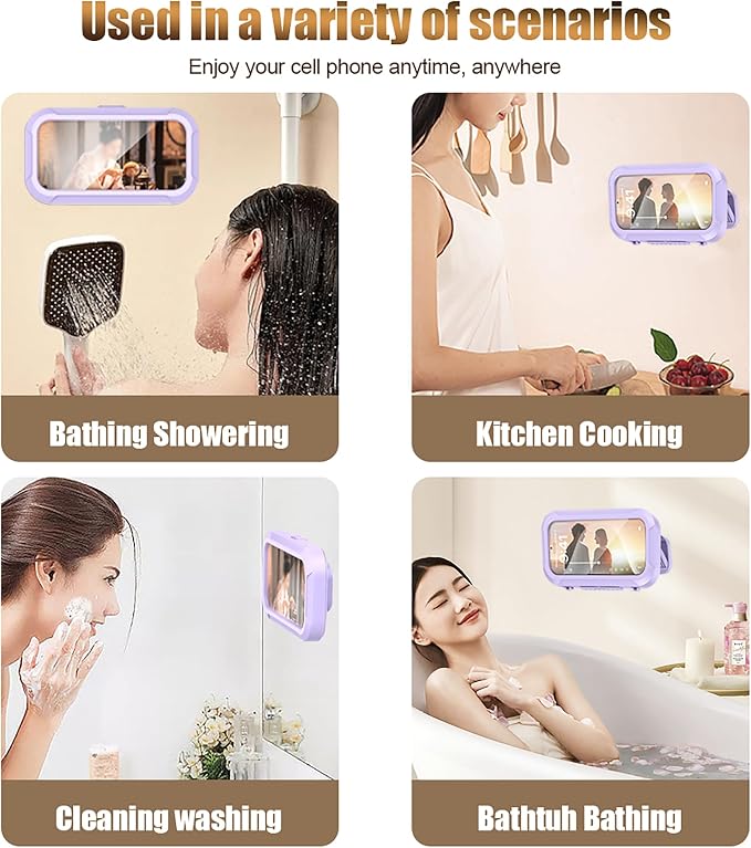 360° Rotatable Retractable Adjustable Shower Phone Case Holder,Anti-fog HD & sensitive screen ,Wall Mounted Phone Holder for Bathroom Mirror Bathtub Kitchen,Shower Accessories for 4-7" Phones (purple)