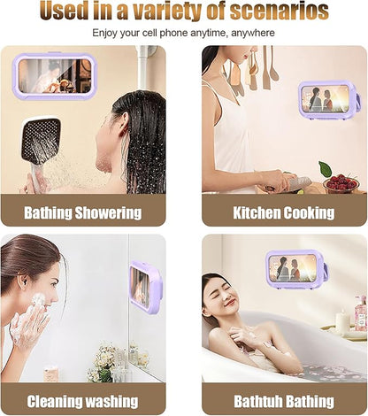 360° Rotatable Retractable Adjustable Shower Phone Case Holder,Anti-fog HD & sensitive screen ,Wall Mounted Phone Holder for Bathroom Mirror Bathtub Kitchen,Shower Accessories for 4-7" Phones (purple)