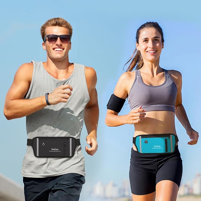 SooGree Men Women Running Belt Fanny Pack, Resistant Waist Pack Money Belt Bag for Hiking Cycling Workout, Gym Phone Holder with Adjustable Strap (GSP1187- Blue)