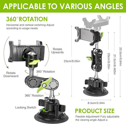 Suction Cup Phone Mount 360 Rotating Universal Ball Head Arm for Car Dashboard Windshield Vehicle Sunroof (Black)