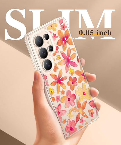 GVIEWIN for Samsung Galaxy S26 Ultra Case, Clear Floral Slim Shockproof Protective Women Phone Case, Non-Yellowing, with Screen Protector &Camera Lens Protector for S26 Ultra 6.9", Hemerocallis/Orange