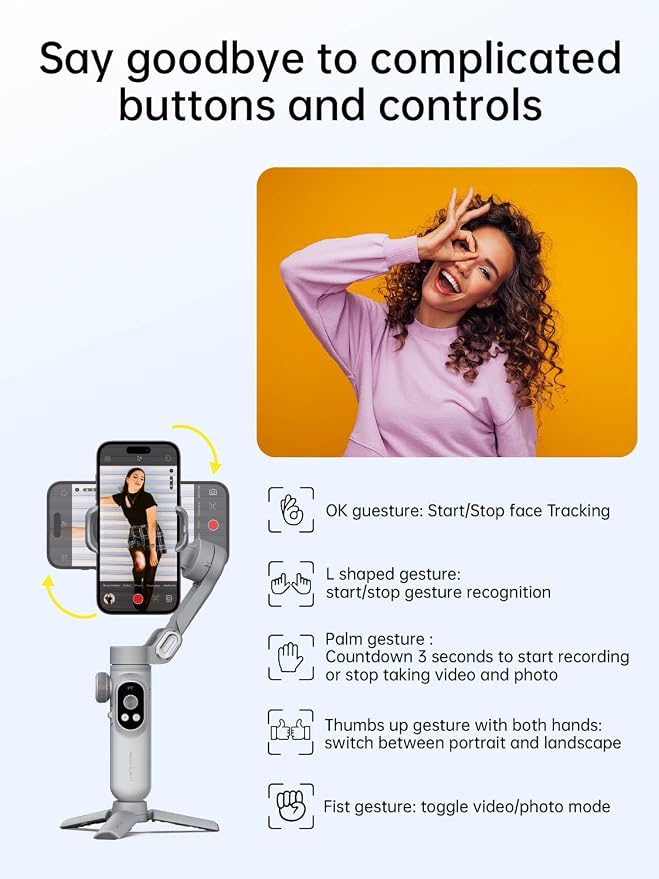 AOCHUAN Gimbal Stabilizer for Smartphone, 3-Axis Portable iPhone Gimbal w/OLED Display for iPhone/Andriod, Phone Gimbal with Face/Object Tracking for Tiktok YouTube Vlog-Smart X Pro Gray