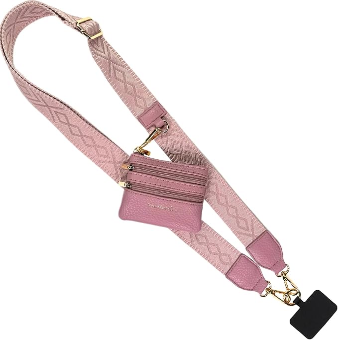 Save the Girls Original Clip and Go Phone Strap Pattern - Crossbody Phone Strap Chain with Zipper Wallet Pouch