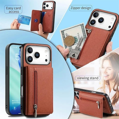 Wallet Case for iPhone 17Pro Max/17/17Pro/17Air, Zipper RFID Blocking Magnetic Closure Cover Card Holder PU Leather (iPhone 17 Air,Black)