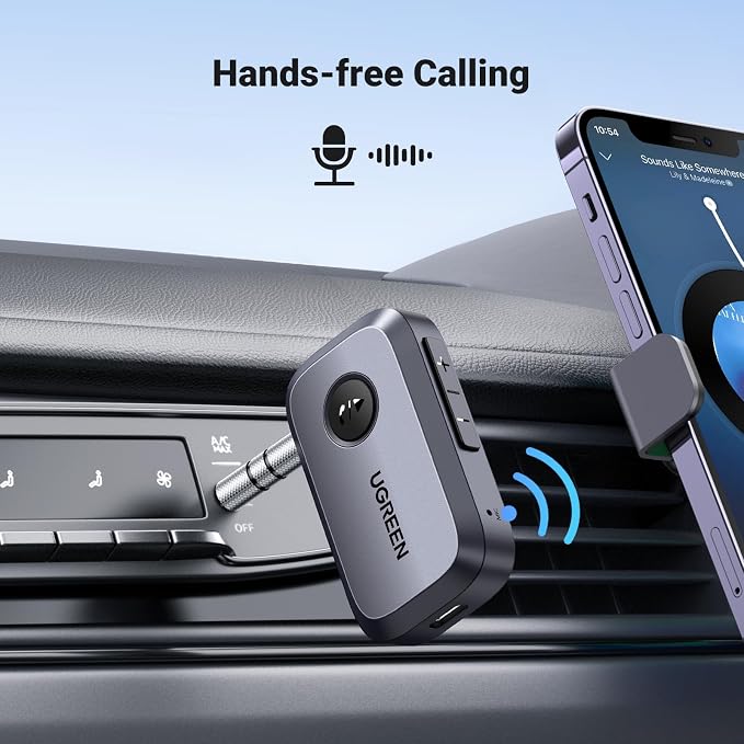 UGREEN 5.4 Aux Bluetooth Adapter, Noise Cancelling 3.5mm AUX Bluetooth Car Adapter, Wireless Audio Receiver for Home Stereo/Wired Speaker, 15H Battery Life