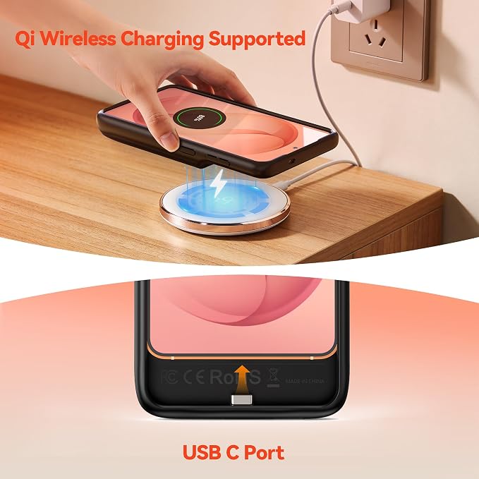 NEWDERY Battery Case for Samsung Galaxy S26 6.3", Qi Wireless Compatible, Slim Protective Portable Charger Case Battery Pack Black