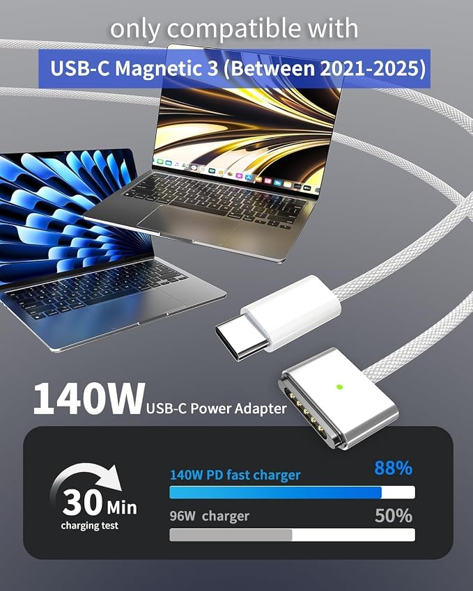 140W Mag 3 Charger, Mac Book Pro Charger, 140W USB-C Power Adapter, USB-C to Mag 3 Cable, Compatible with Mac Book Pro/Air 13/14/15/16 inch M1 M2 M3 M4 (Between 2021-2025)