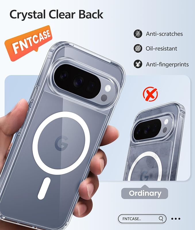 FNTCASE for Google Pixel 10 Pro XL / 9 Pro XL Case, Compatible with Magsafe | Screen Protector, Anti Yellowing, 14FT Military Grade Drop Protection, Shockproof Protective Phone Cover, Transparent Clear