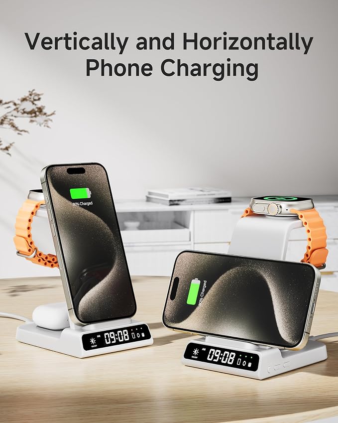 Wireless Charger for iPhone 17, 3 in 1 Charging Station for Apple Watch Watch 11/10/9/8/7/6/5, Ultra 3/SE 3, for iPhone 17/16/15/14/13/12/11/X Series, for Air Pods Pro 3/4/Pro 2/3/Pro (No Adapter)