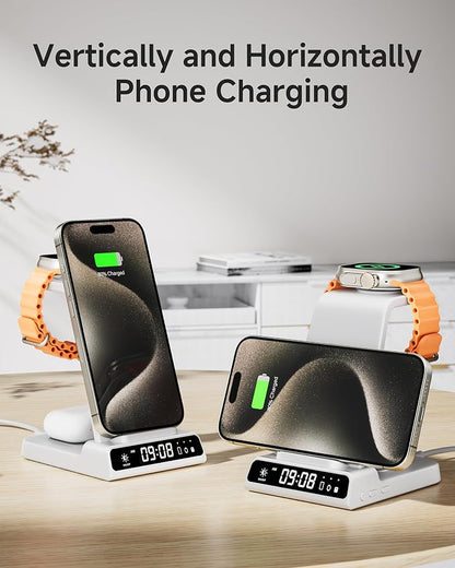 Wireless Charger for iPhone 17, 3 in 1 Charging Station for Apple Watch Watch 11/10/9/8/7/6/5, Ultra 3/SE 3, for iPhone 17/16/15/14/13/12/11/X Series, for Air Pods Pro 3/4/Pro 2/3/Pro (No Adapter)