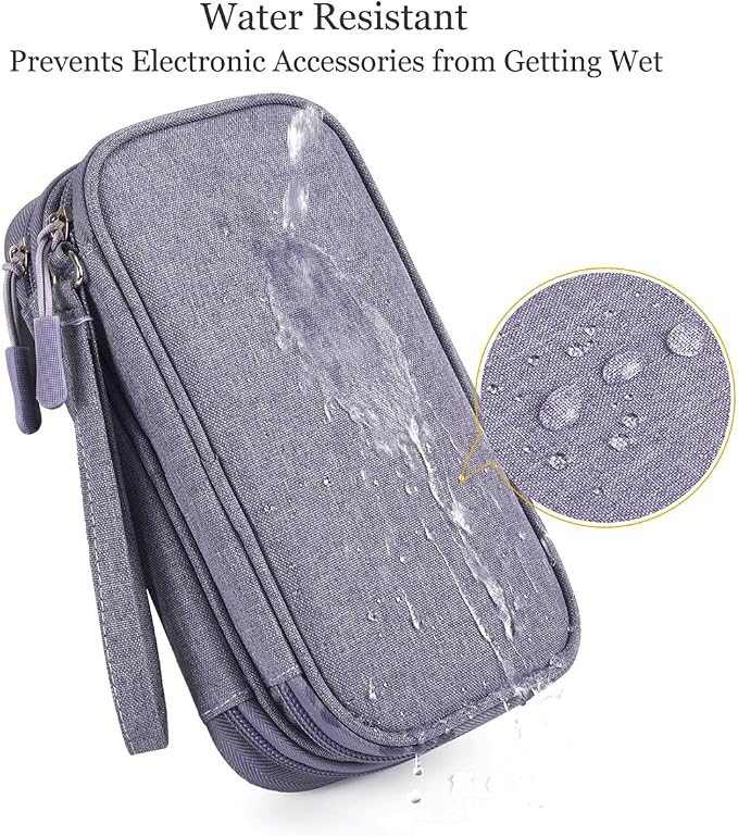 CAAORDKSO Cord Organizer Bag, Travel Cable Organizer Case Waterproof Accessories Pouch with Handle, Travel Electronic Carrying Bag for Cable, Cord, Charger, Phone, Power Bank, Earphone(Purple, Medium)