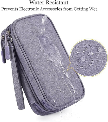 CAAORDKSO Cord Organizer Bag, Travel Cable Organizer Case Waterproof Accessories Pouch with Handle, Travel Electronic Carrying Bag for Cable, Cord, Charger, Phone, Power Bank, Earphone(Purple, Medium)