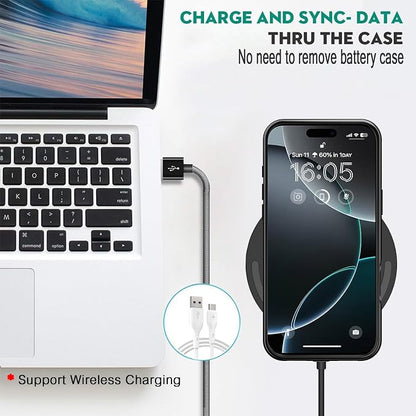 Wireless Charging Case for iPhone 16 Pro,10000mAh High Capacity Portable Rechargeable Extended Battery Case Qi Wireless Charging with iPhone 16 Pro (6.3 inch) Extended Battery Charger Case (Black)