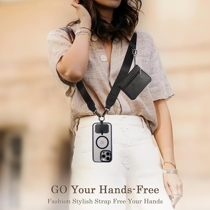 Diaclara Clip and Go Phone Strap with Zipper Pouch- Portable Stylish Crossbody Adjustable Lanyard with Wallet for All Phones, Green