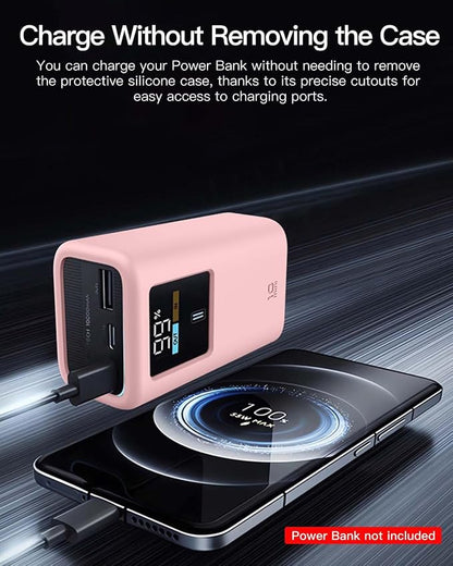 Silicone Case for CUKTECH 10 Mini Power Bank (10000mAh 55W) Full-Body Protective Cover for CUKTECH 10 Mini Portable Charger,Precise Port Cutouts (Case Only) Pink