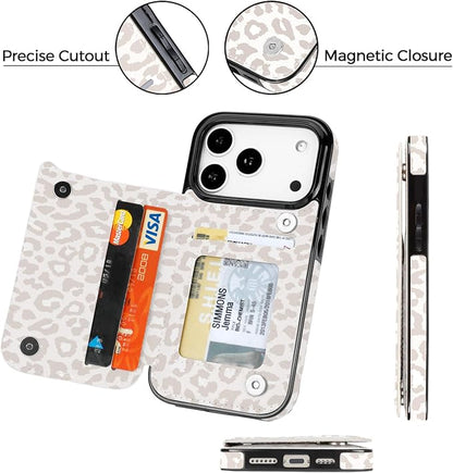 uCOLOR for iPhone 17 Pro Wallet Case with Card Holder PU Leather RFID Blocking Design iPhone 17 Pro flip case for Women Men Magnetic Clasp Kickstand Design 6.3 inch (Beige Leopard)