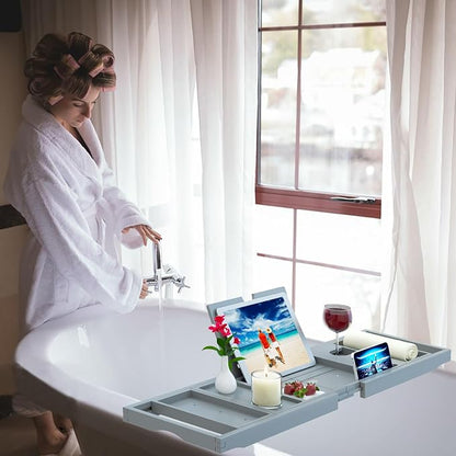 Premium Bathtub Caddy Tray - Bath Tray - Bath Tub Tray Table for Bathtub - Bath Caddy Tray for Bathtub, Expandable Size, Fits Most Bath Tubs - Grey